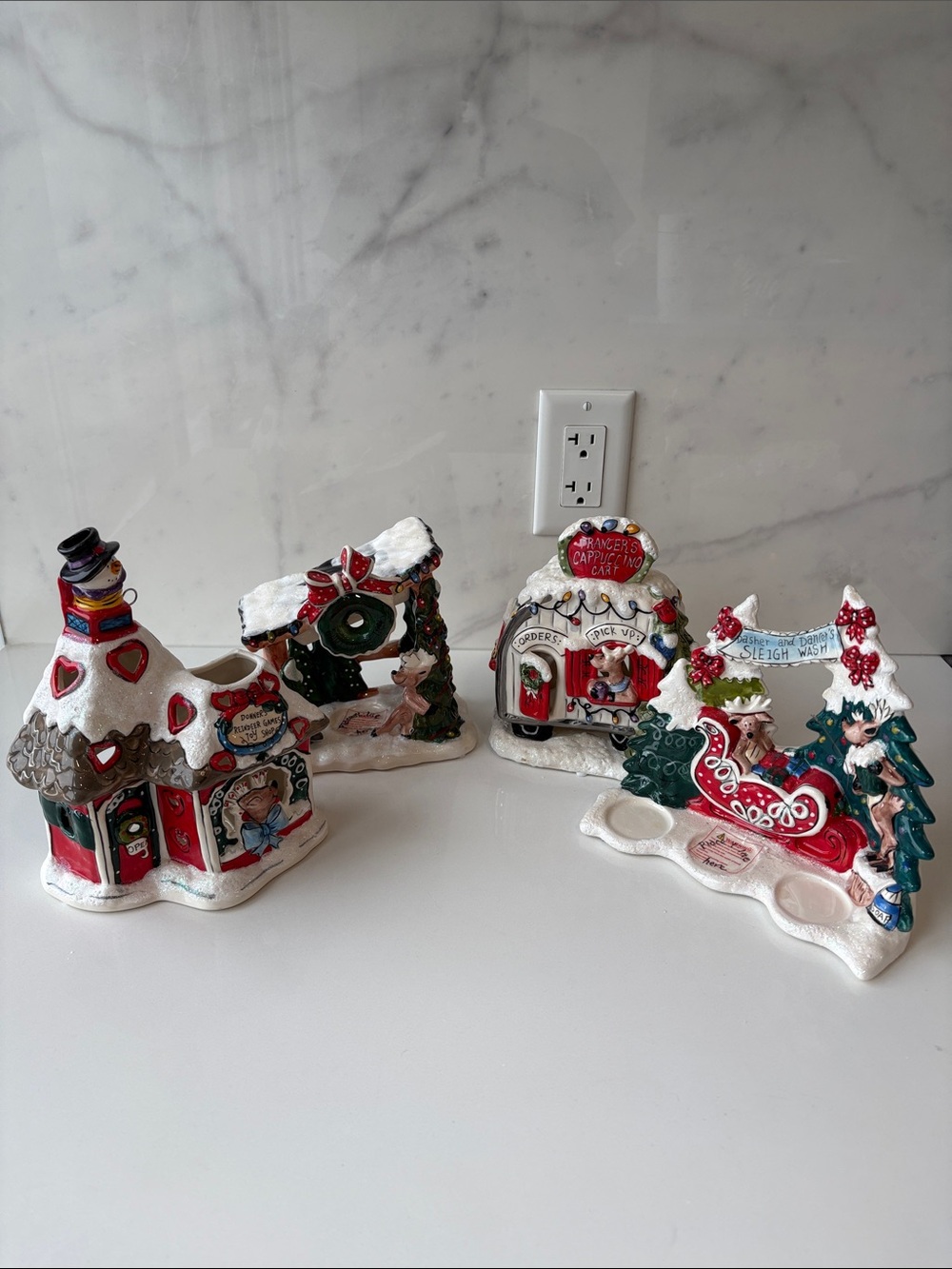 Blue Sky Heather Goldminc Festive Ceramic Holiday Village Figurine Set